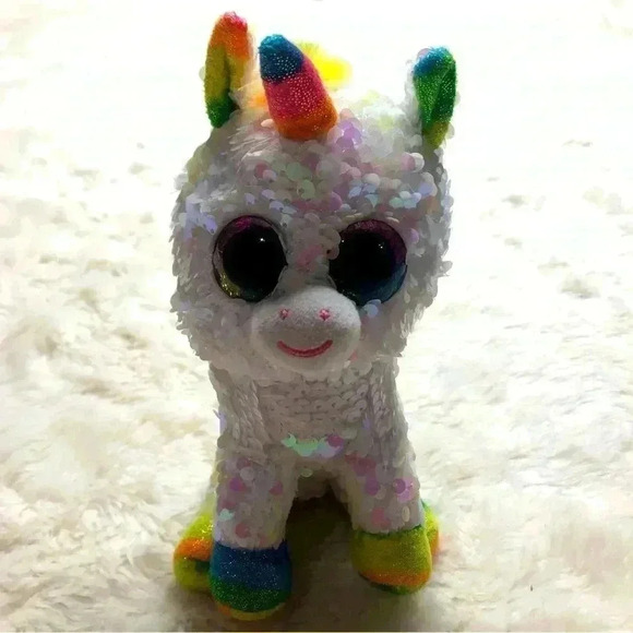 Ty Beanie Boo Pixy Unicorn Shiny Pink  / White / Rainbow Sequins 6” - Picture 1 of 12